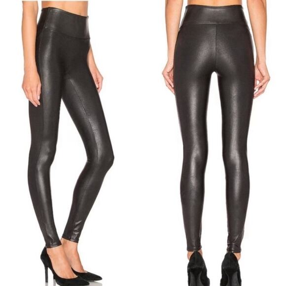 SPANX High Rise Faux Leather Shine Black Leggings Size Medium - Picture 2 of 13
